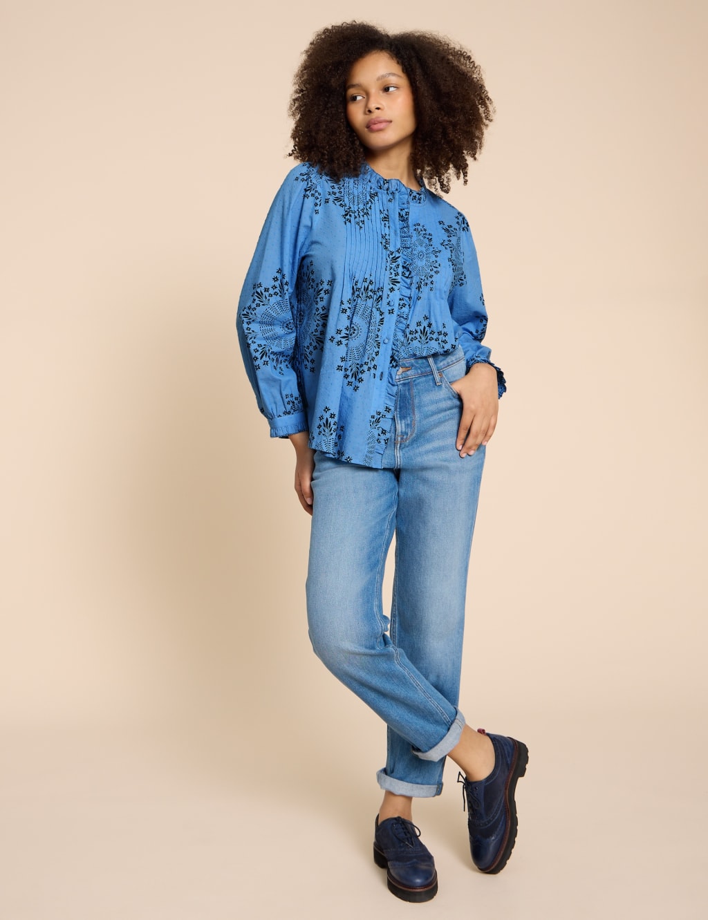 Pure Cotton Printed Pintuck Blouse image 3