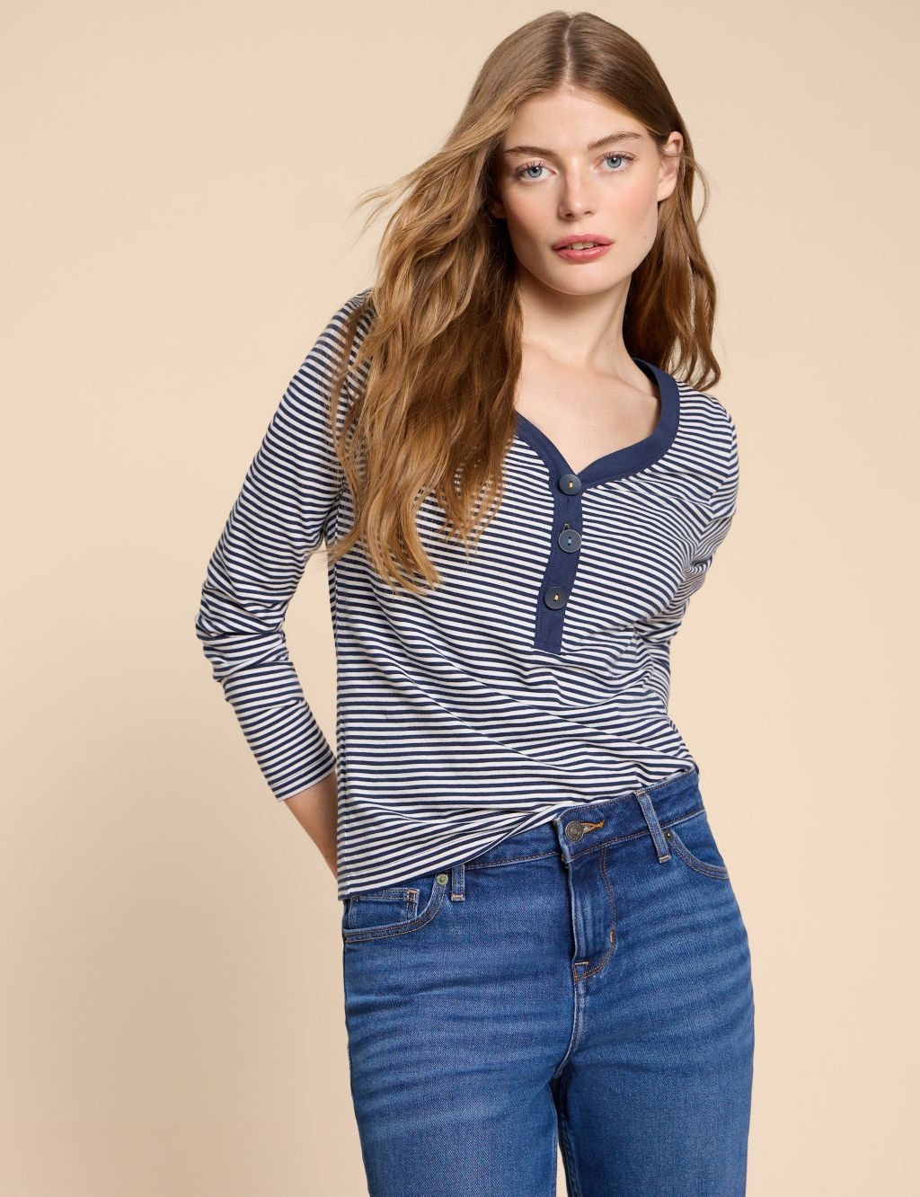 Pure Cotton Striped Henley Top