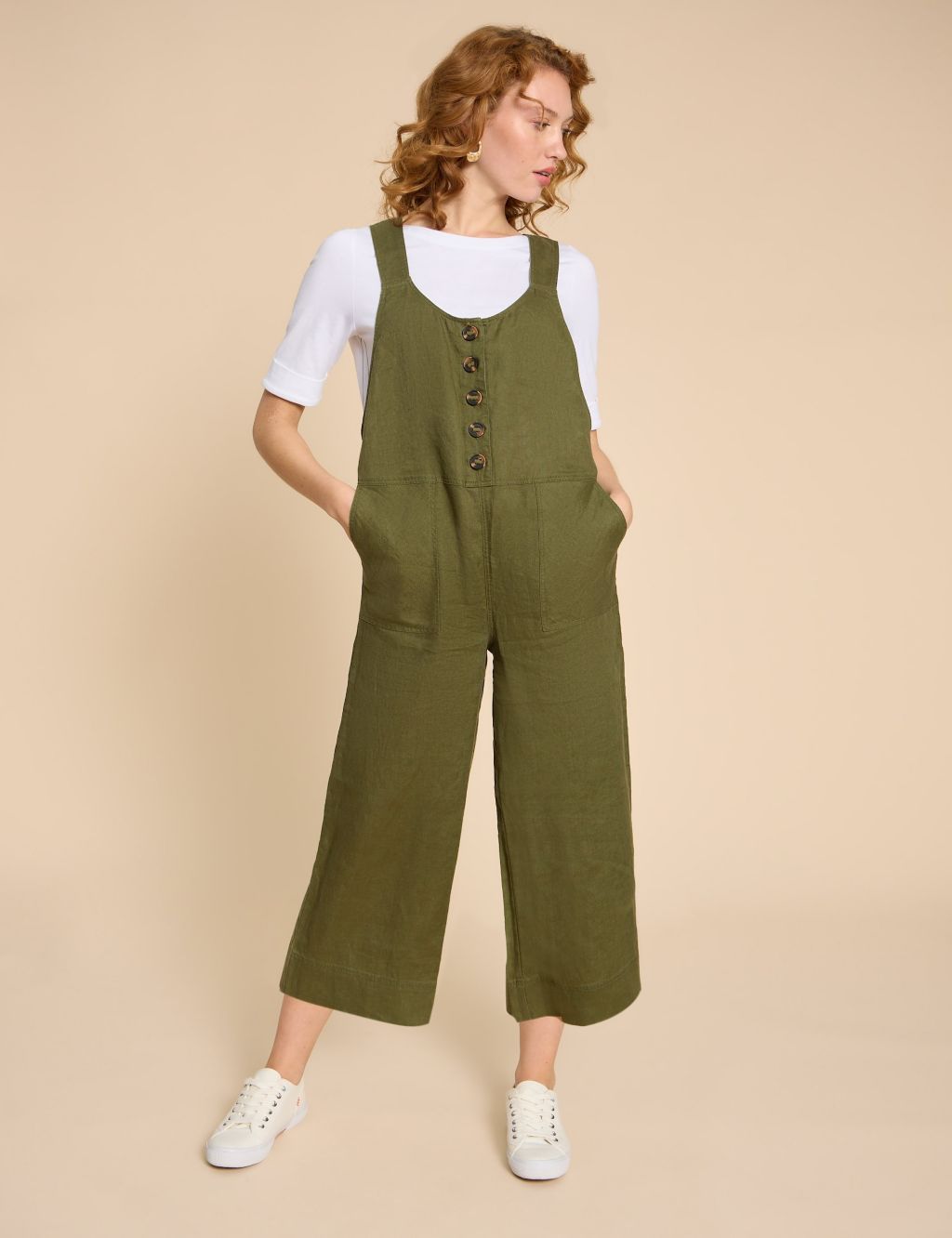 Pure Linen Cropped Dungarees
