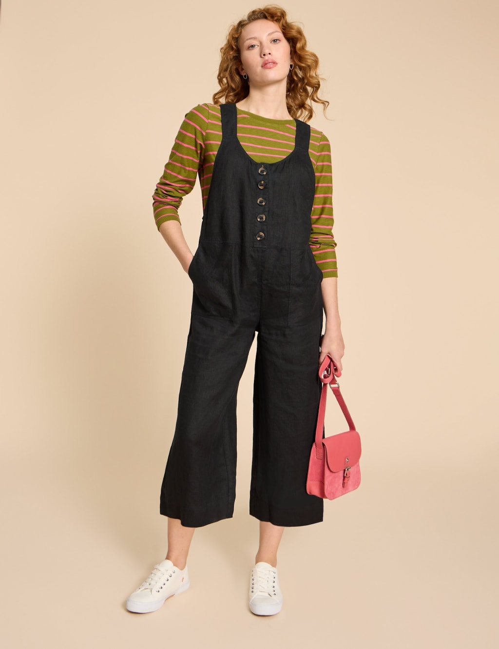 Pure Linen Cropped Dungarees