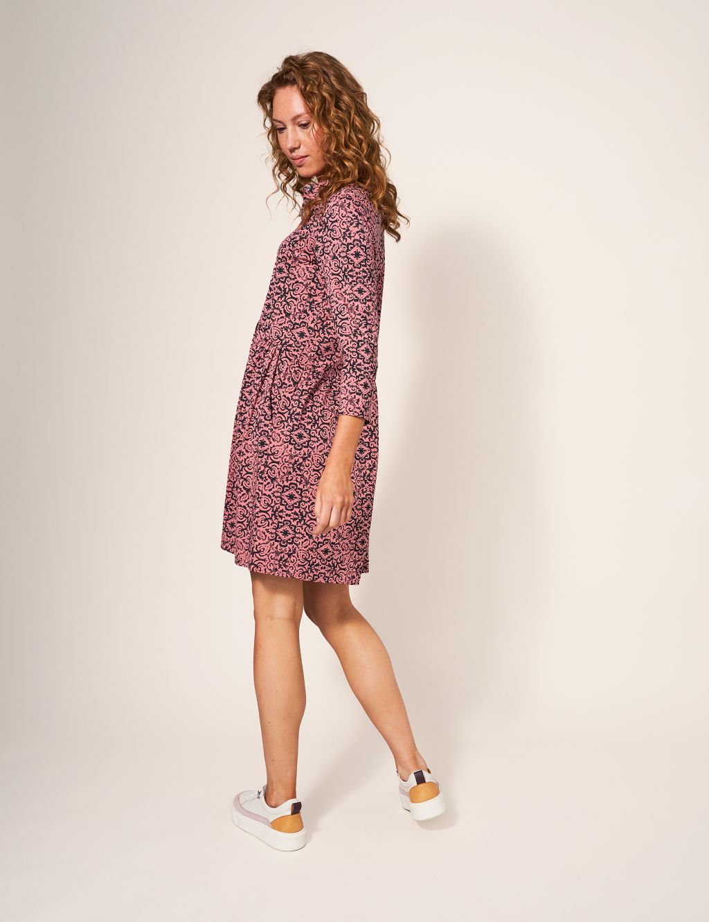 Cotton Blend Printed Knee Length Shirt Dress image 4