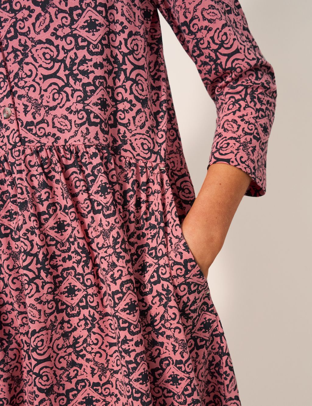 Cotton Blend Printed Knee Length Shirt Dress image 5