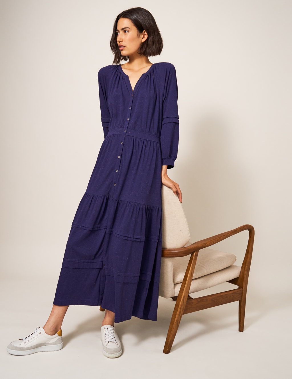 Jersey Button Through Midi Tiered Dress image 3