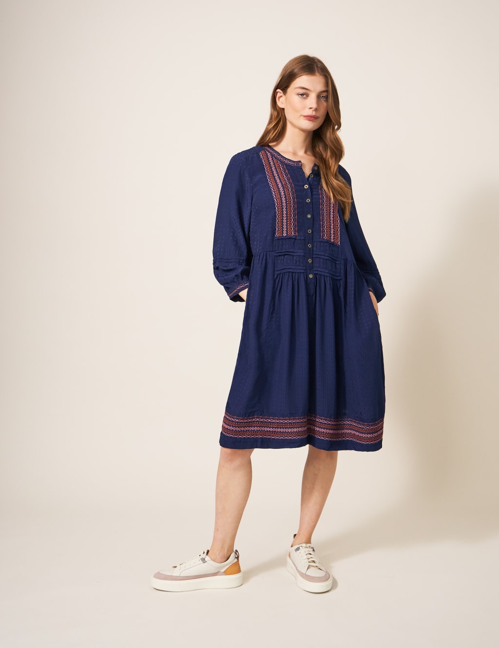 Embroidered Knee Length Relaxed Smock Dress image 2