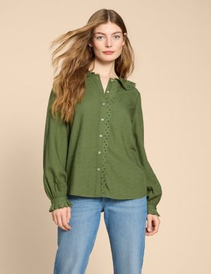 White Stuff Women's Broderie Detail Shirt - 16 - Green, Green