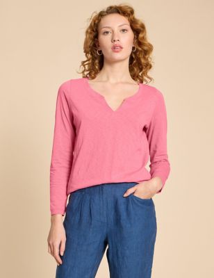 White Stuff Womens Pure Cotton V-Neck T-Shirt - 6 - Pink, Pink