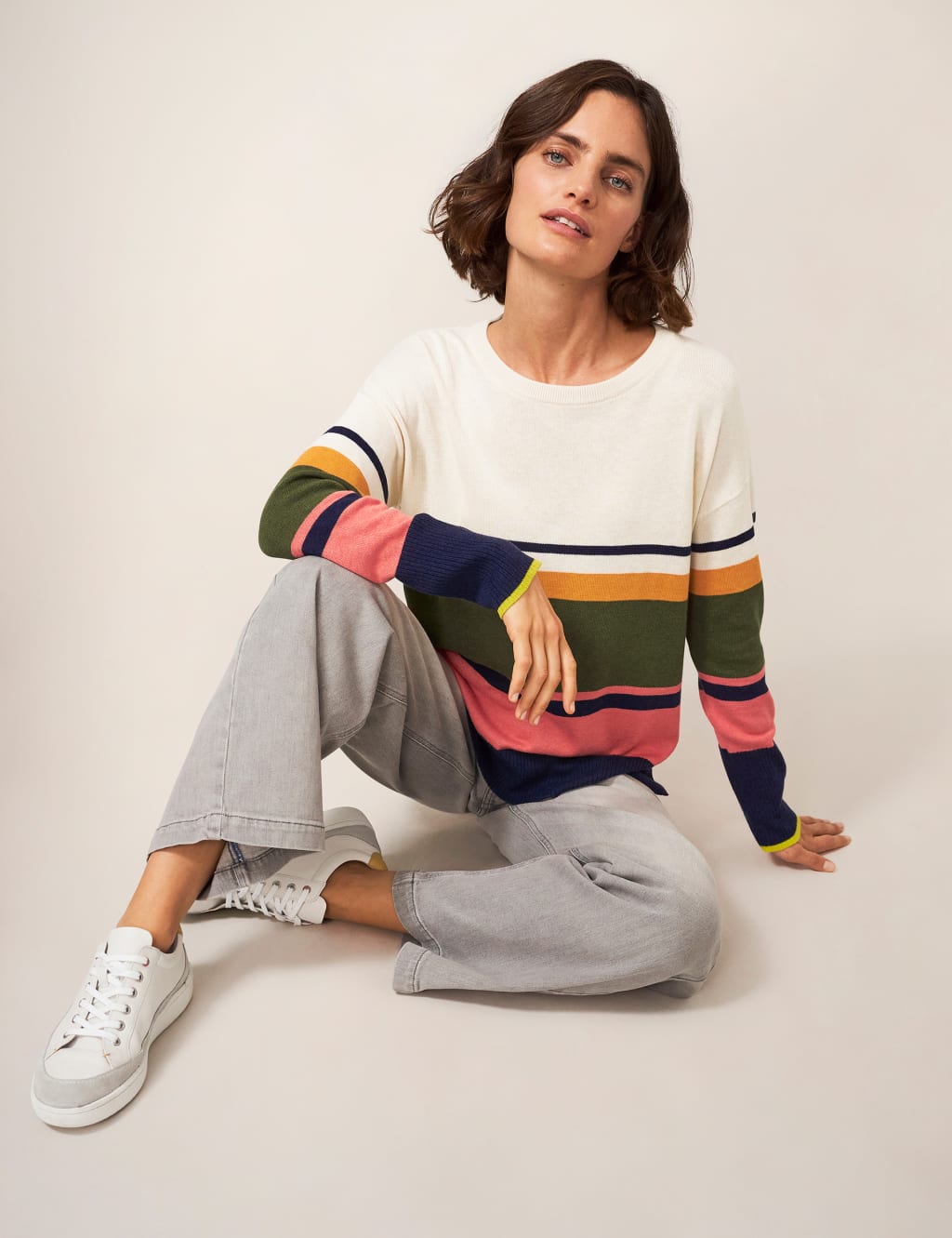 Cotton Rich Striped Round Neck Jumper image 4