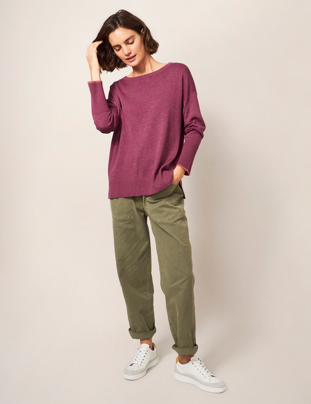 Cotton Blend Striped Crew Neck Jumper image 1