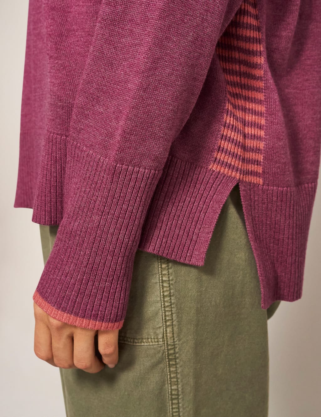 Cotton Blend Striped Crew Neck Jumper image 4