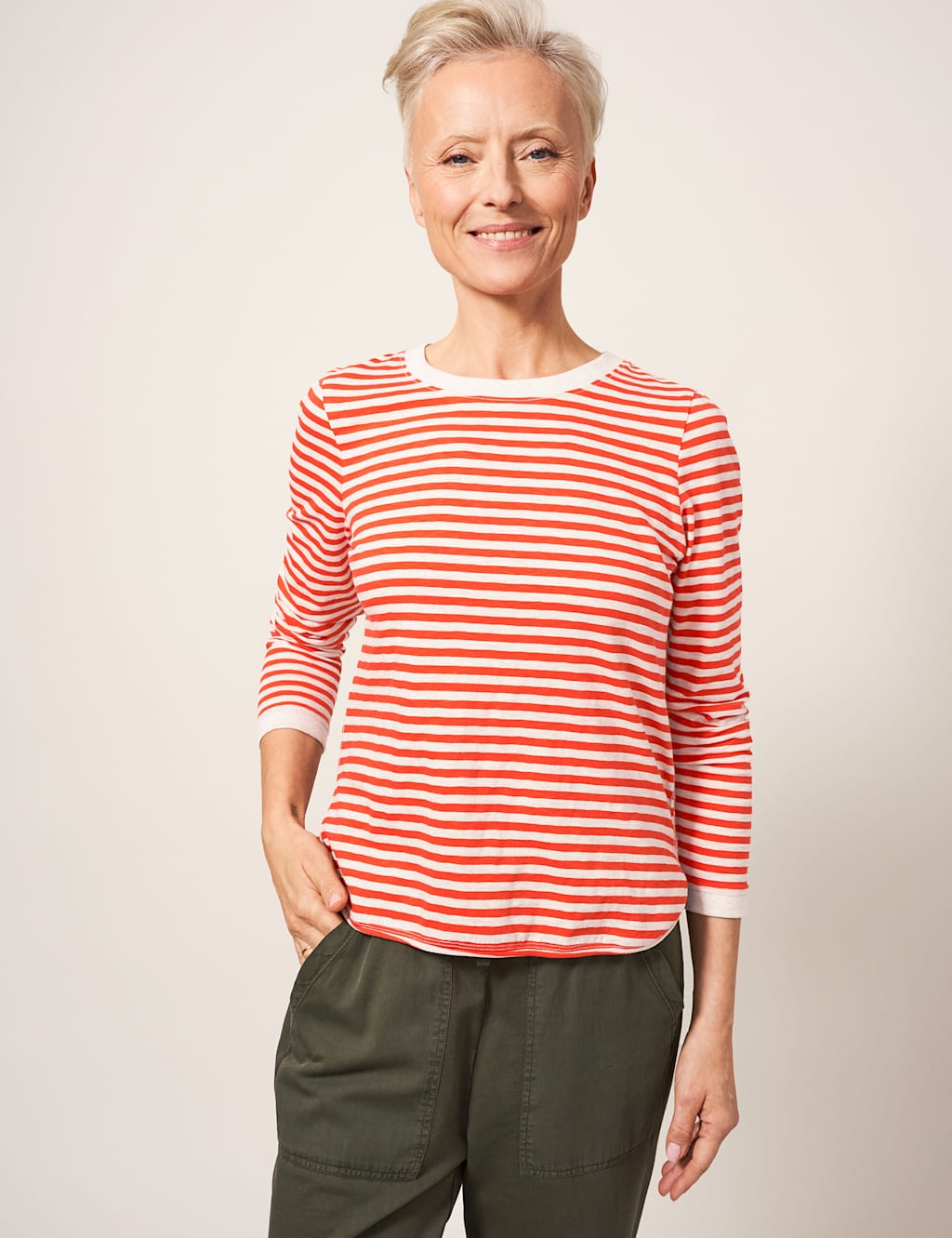 Pure Cotton Striped Crew Neck Top image 3