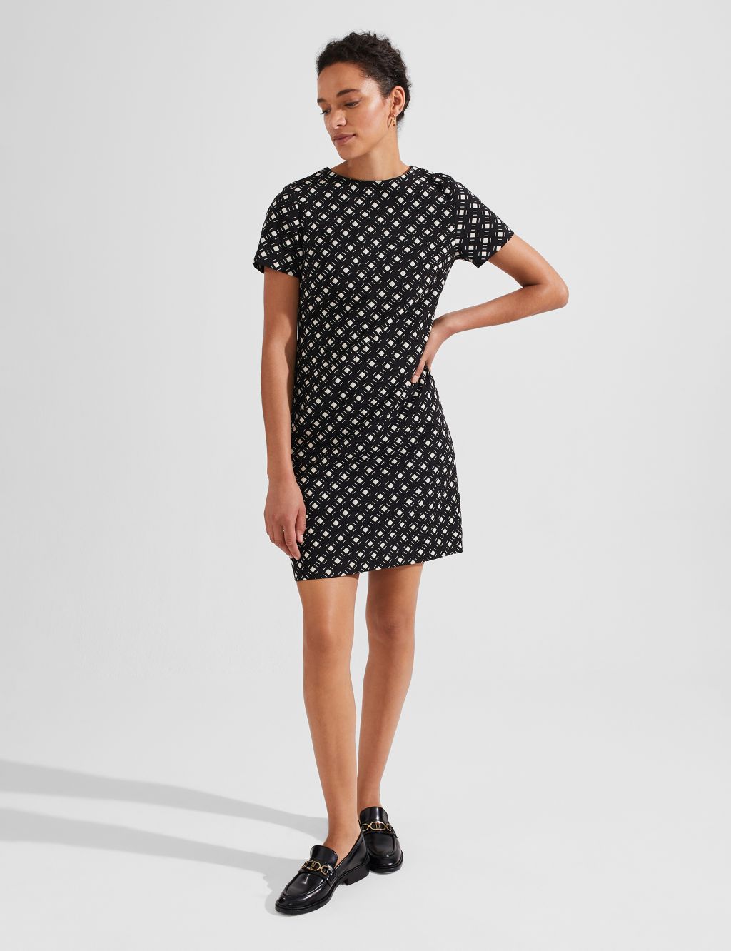 Cotton Blend Geometric Mini Shift Dress