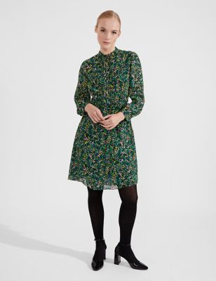 Hobbs Womens Floral Belted Knee Length Waisted Dress - 8 - Green Mix, Green Mix