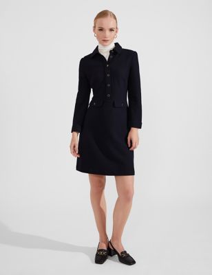 Hobbs Womens Cotton Rich Button Detail Mini Waisted Dress - 16 - Navy, Navy