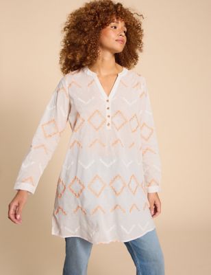 White Stuff Womens Pure Cotton Embroidered Cover-Up Tunic - S - White Mix, White Mix