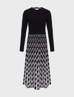 Patterned Knitted Midi Skater Dress HOBBS M S