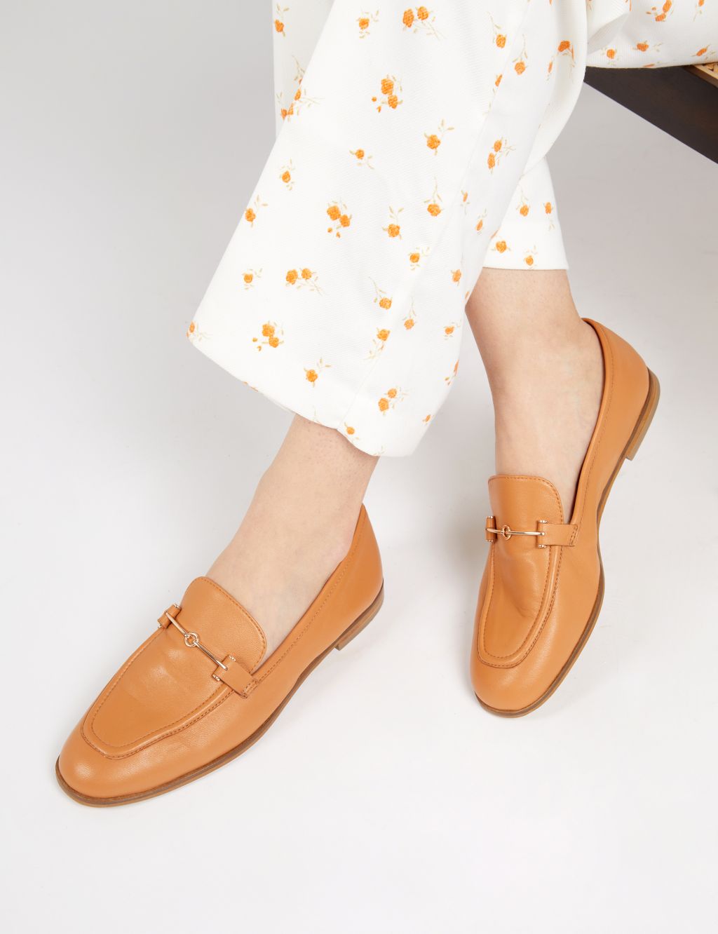 Leather Slip On Bar Flat Loafers image 1
