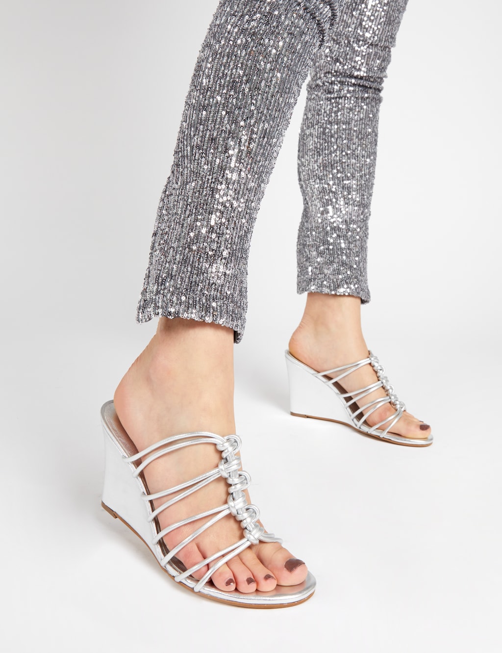 Leather Metallic Wedge Sandals image 1