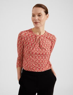 Hobbs Womens Floral V-Neck Top - S - Red Mix, Red Mix