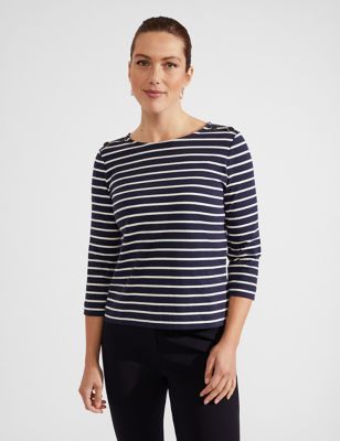 Hobbs Womens Pure Cotton Striped Top - Navy Mix, Navy Mix