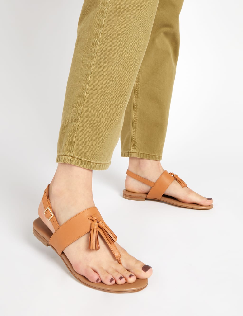 Leather Tassel Toe Thong Sandals image 1