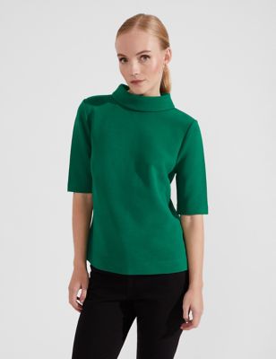 Hobbs Womens Cotton Blend Top - S - Green, Green,Ivory