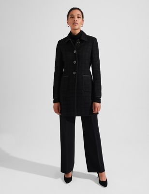 Hobbs Womens Tweed Tailored Coat with Wool - 8 - Black, Black