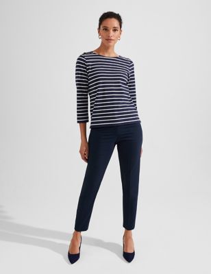 Hobbs Womens Cotton Blend Tapered Trousers - 18 - Navy, Navy