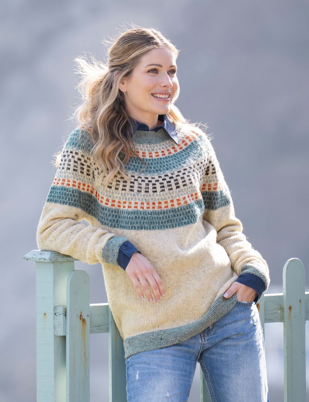 Pure Wool Patterned Crew Neck Jumper image 4