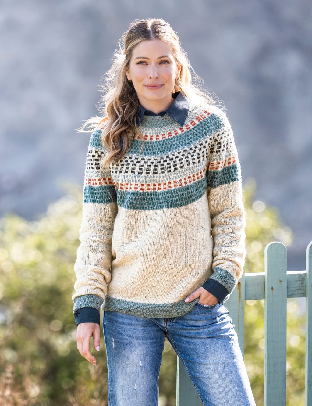 Pure Wool Patterned Crew Neck Jumper image 4