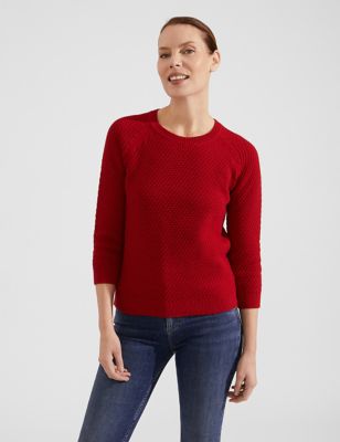 Hobbs Womens Pure Cotton Textured Jumper - XS, Red