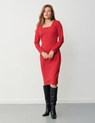 Finery London Womens Square Neck Midi Bodycon Dress - 12 - Red, Red