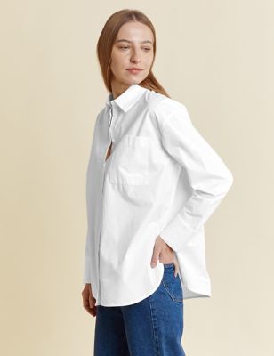 Albaray Women's Organic Cotton Collared Shirt - 10 - White Mix, White Mix