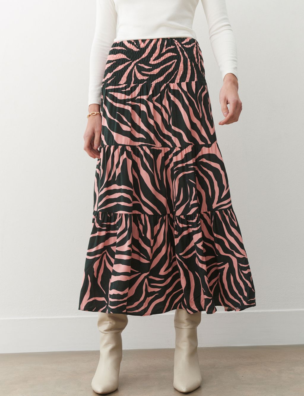 Animal Print Midi Tiered Skirt