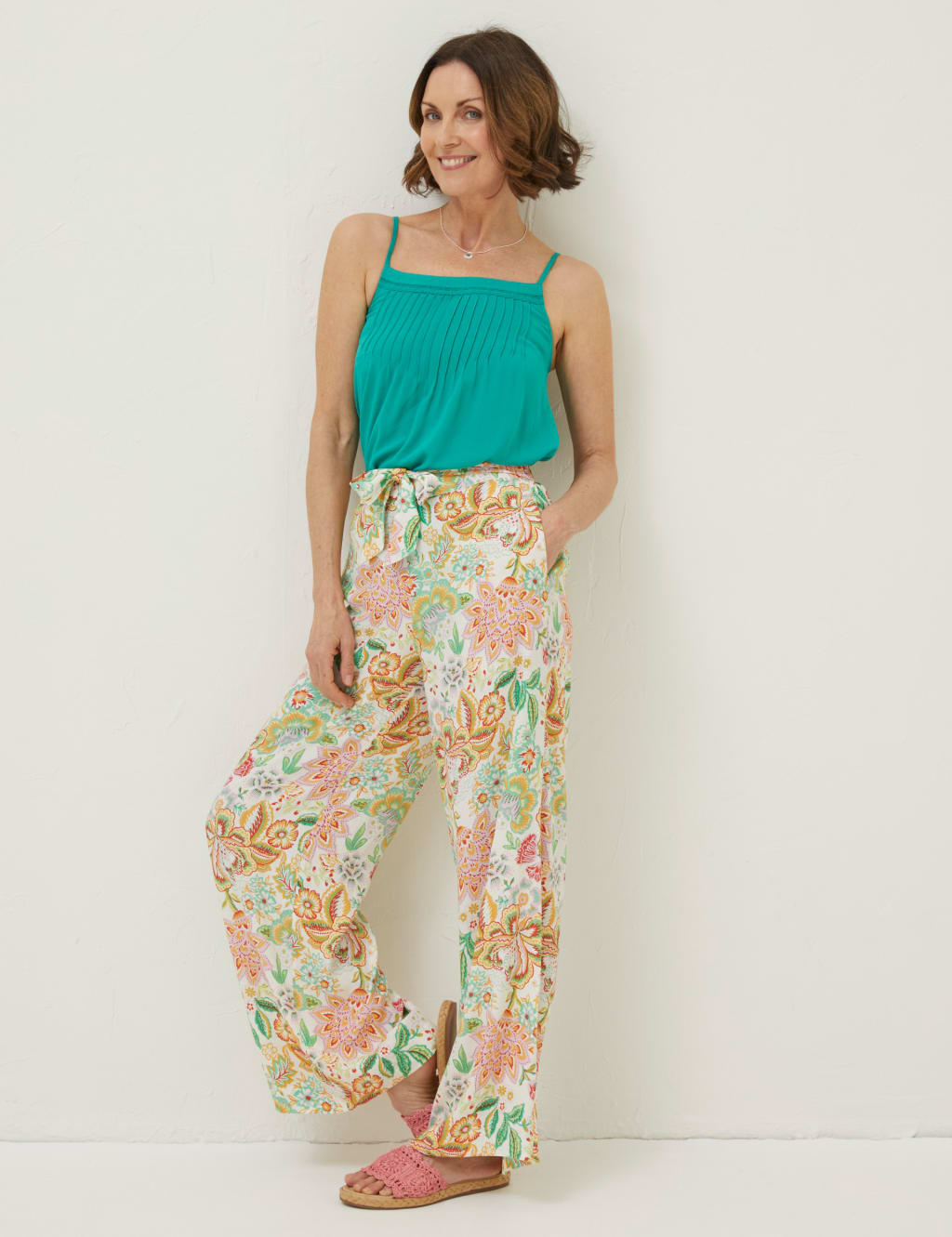 Floral Elasticated Waist Wide Leg Trousers image 1