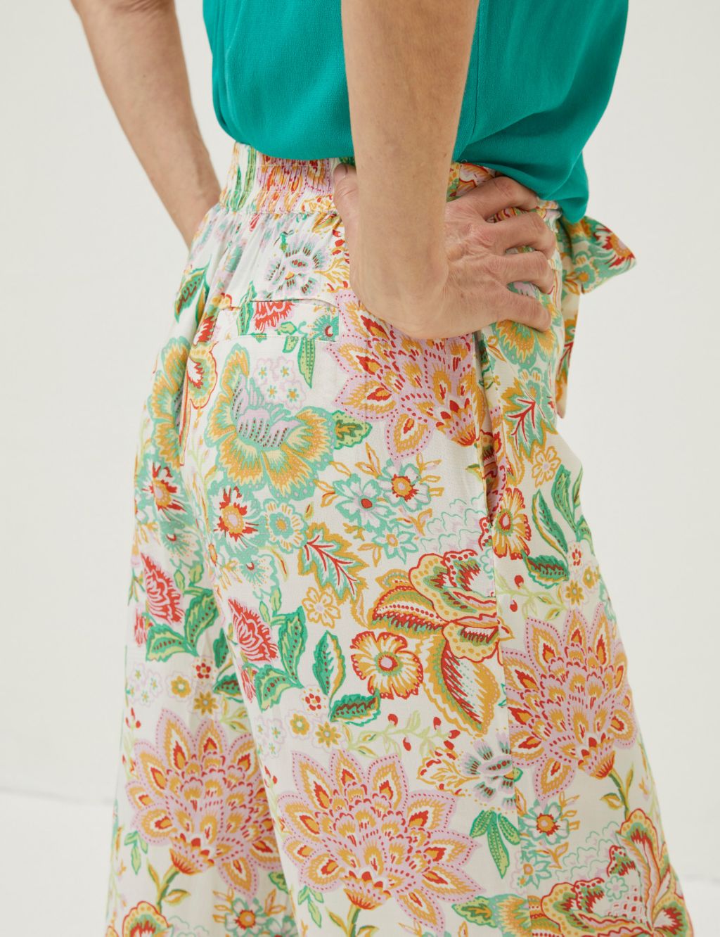 Floral Elasticated Waist Wide Leg Trousers image 2