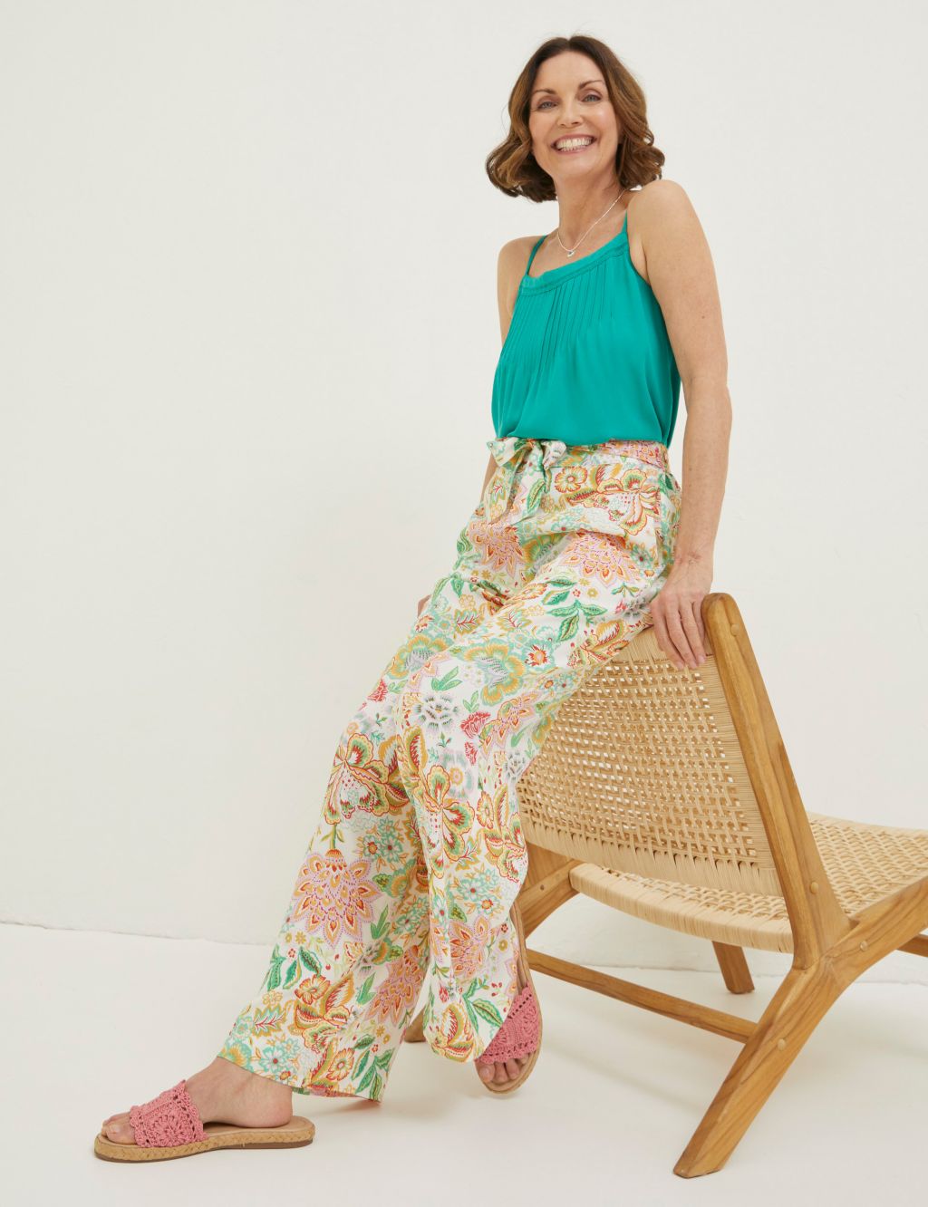Floral Elasticated Waist Wide Leg Trousers image 3