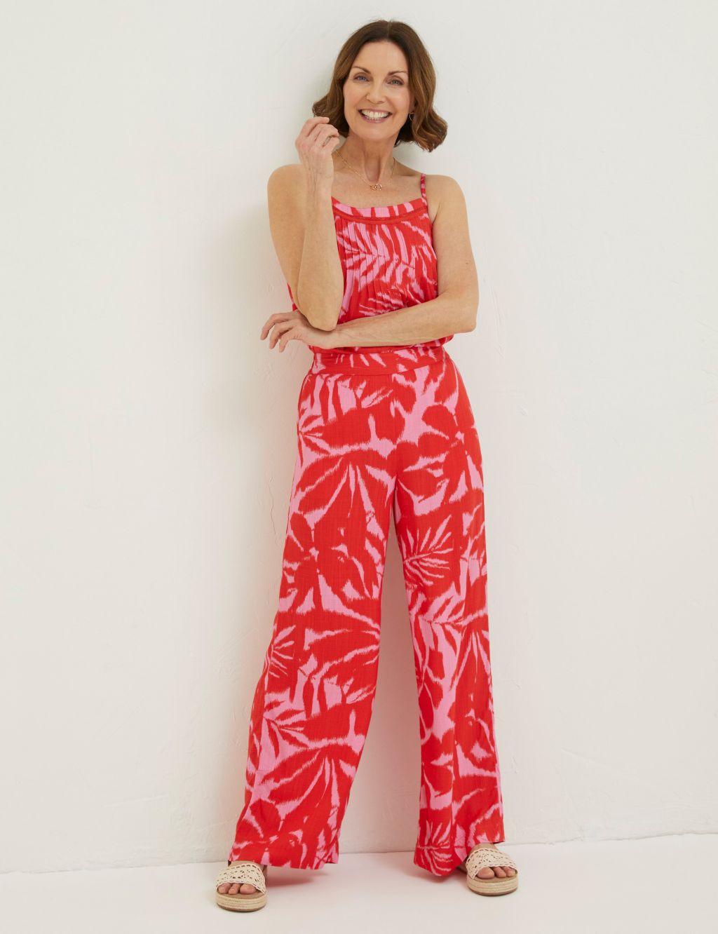 Floral Elasticated Waist Wide Leg Trousers image 1