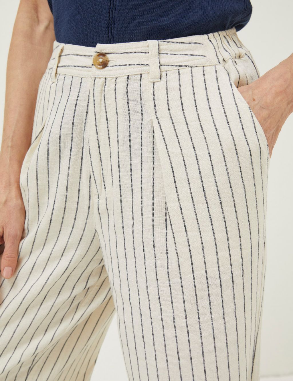 Linen Rich Striped Wide Leg Trousers image 2