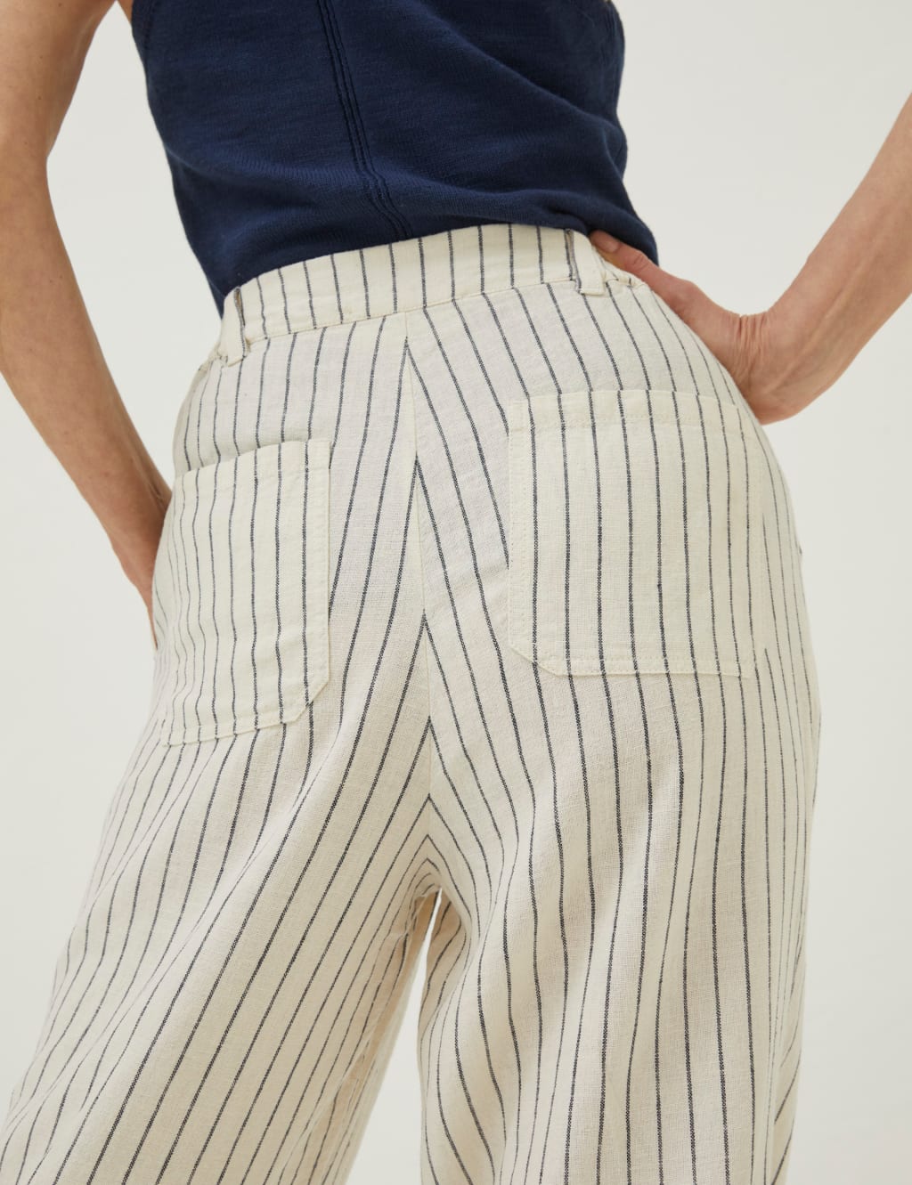Linen Rich Striped Wide Leg Trousers image 3