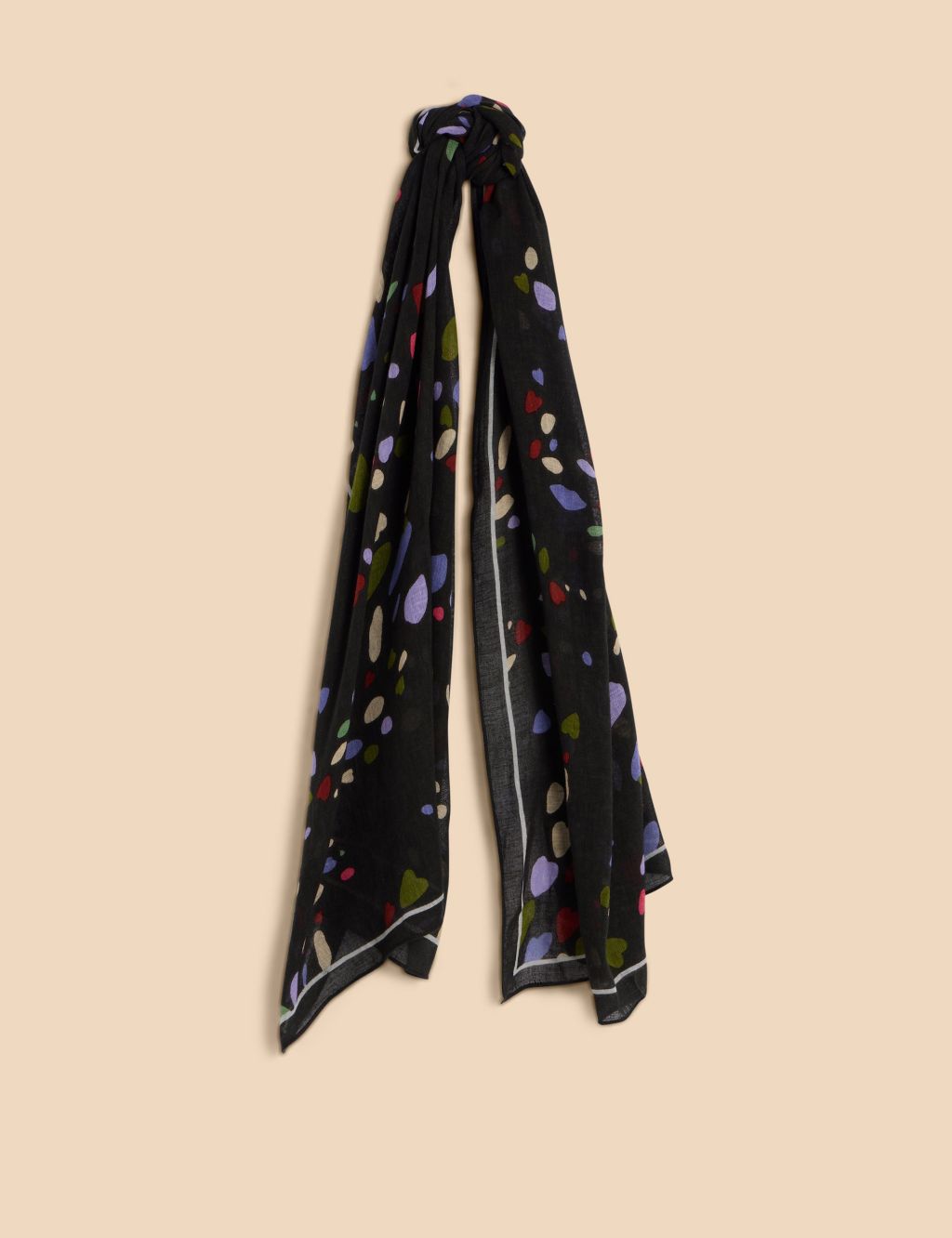 Cotton Rich Heart Print Scarf with Linen image 1
