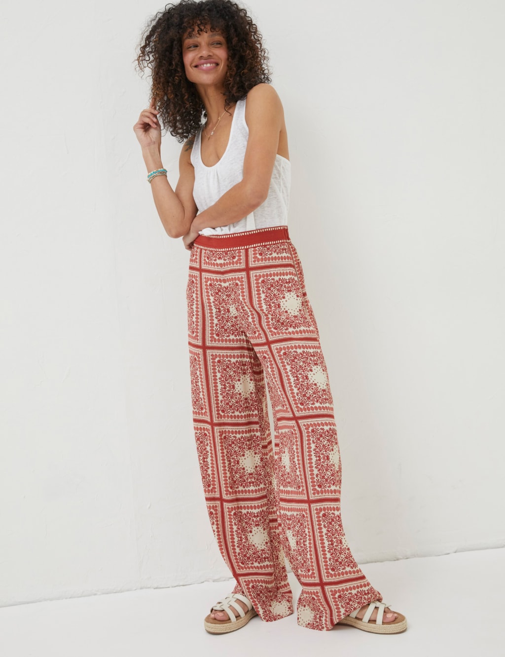 Printed Elasticated Waist Wide Leg Trousers image 1
