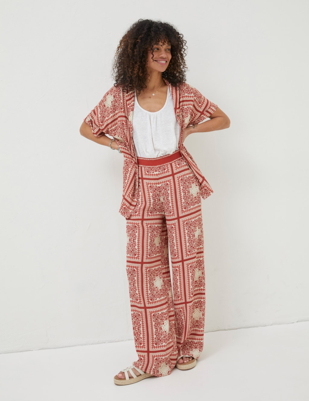 Printed Elasticated Waist Wide Leg Trousers image 5