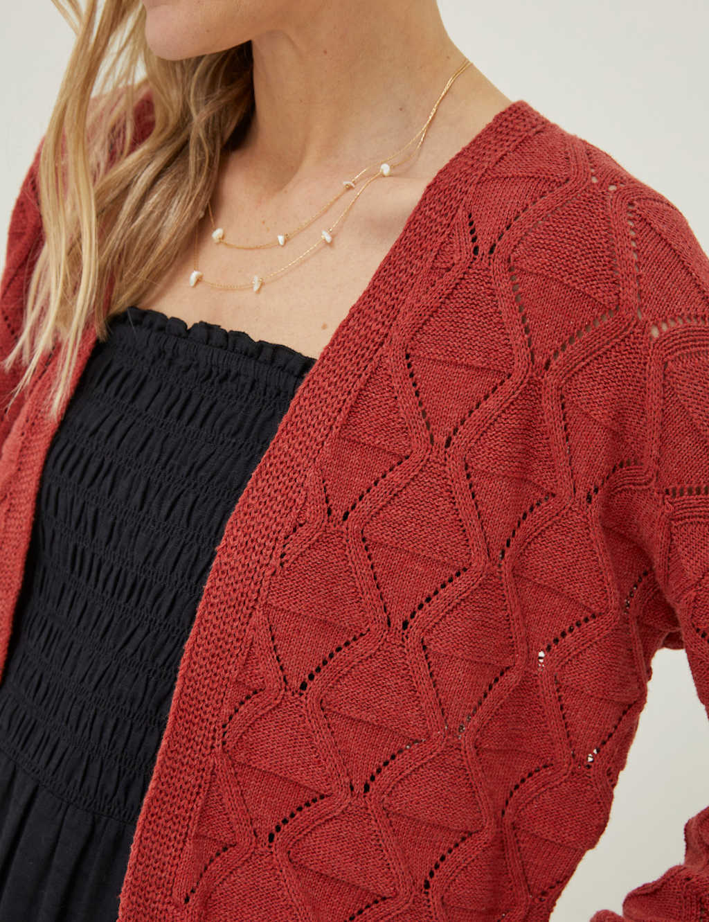Pure Cotton Pointelle Edge to Edge Cardigan image 2