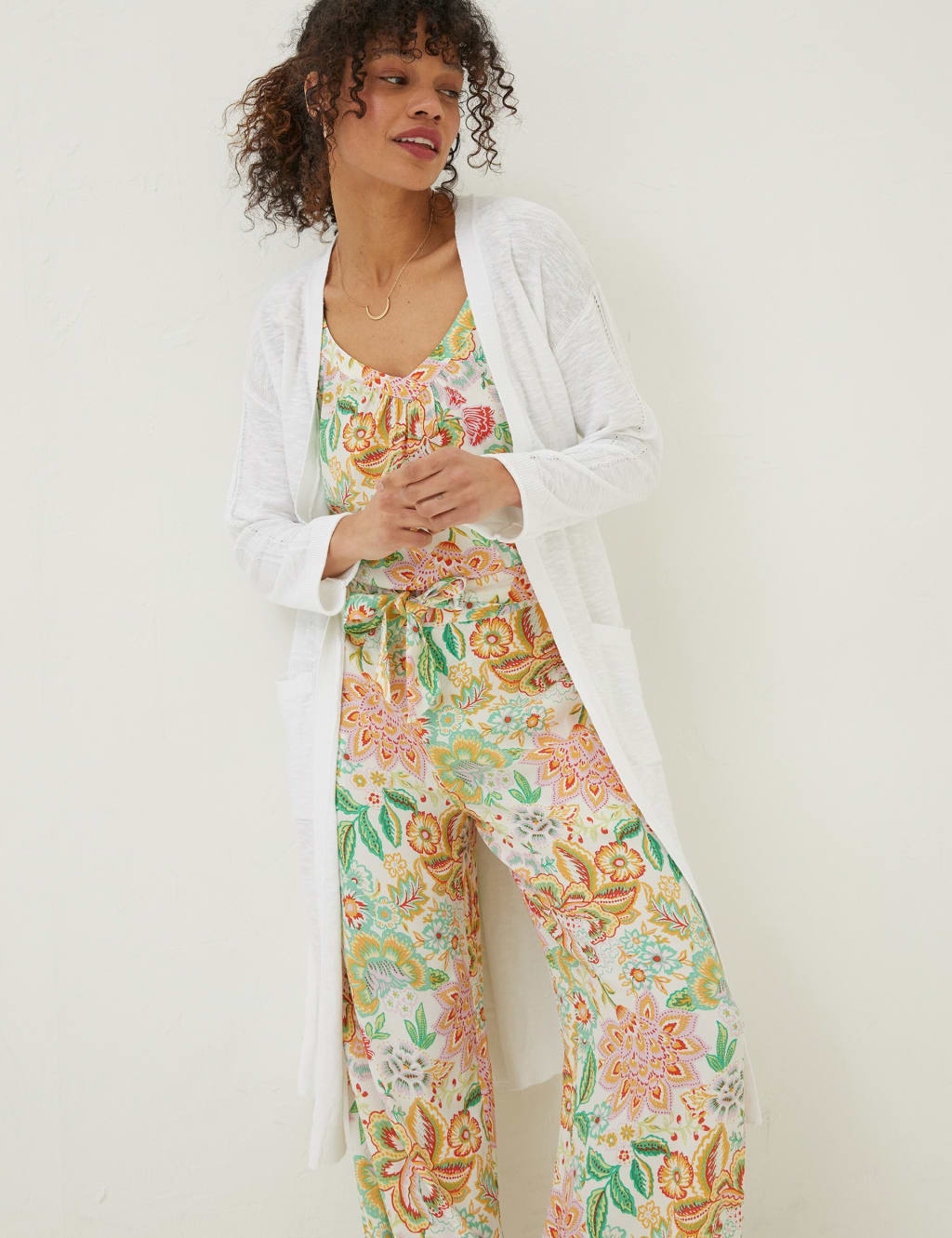 Cotton Rich Longline Cardigan with Linen image 1