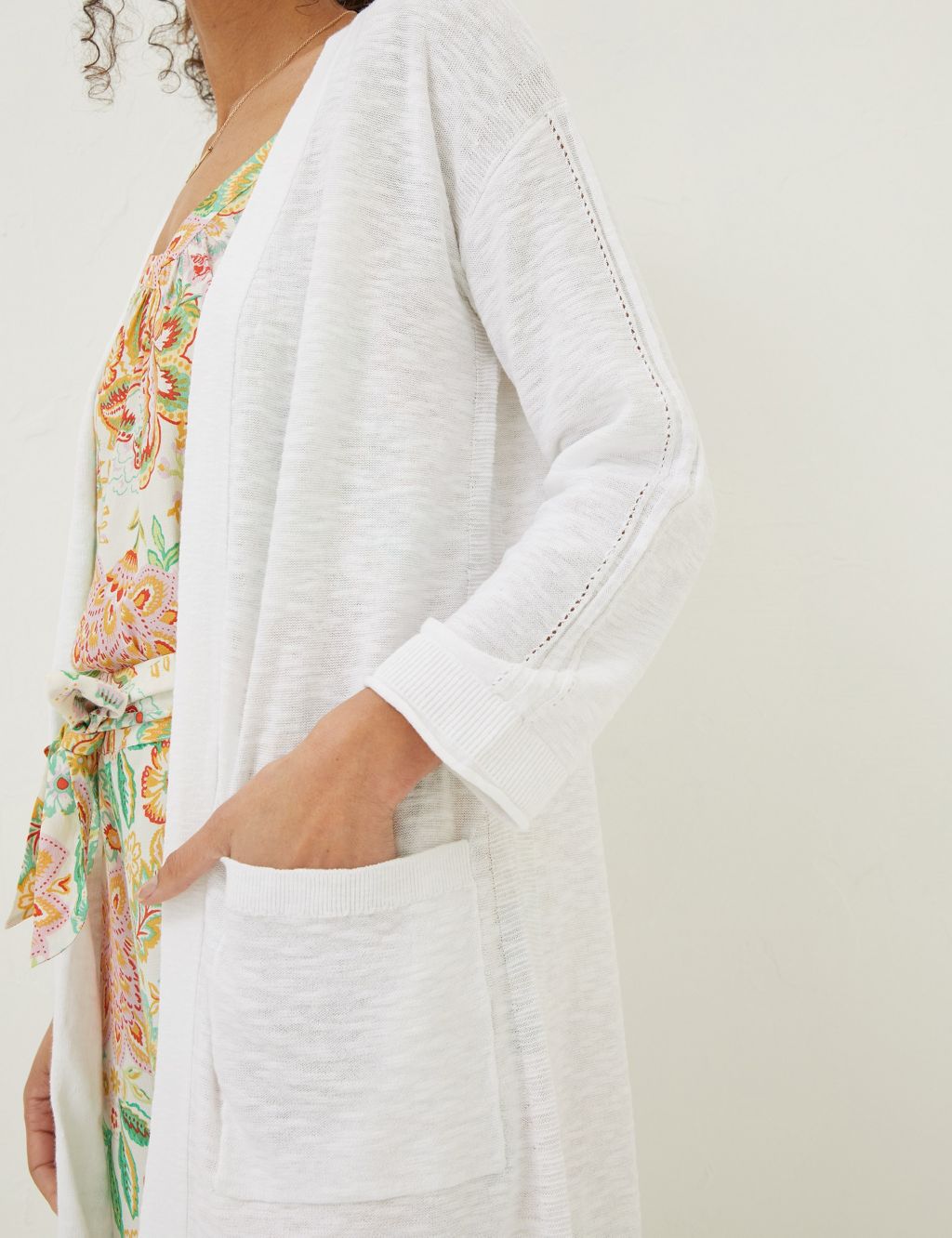 Cotton Rich Longline Cardigan with Linen image 3