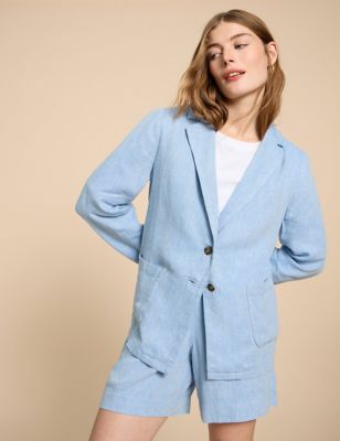 White Stuff Women's Linen Rich Textured Blazer - 8 - Blue, Blue