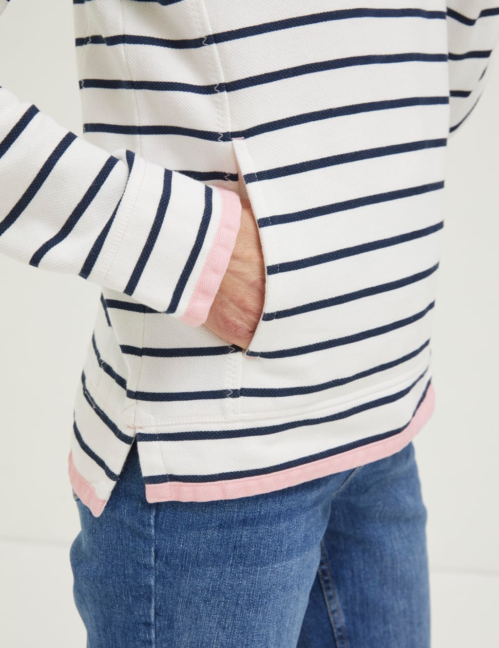 Pure Cotton Striped Funnel Neck Sweatshirt image 2
