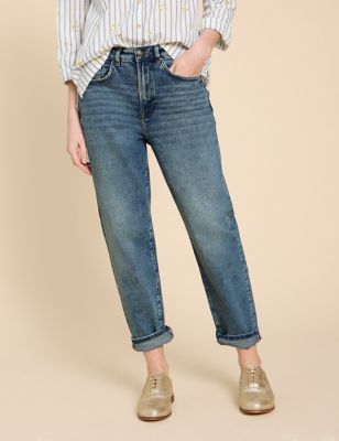 White Stuff Womens Mid Rise Straight Leg Tapered Jeans - 6REG - Med Blue Denim, Med Blue Denim