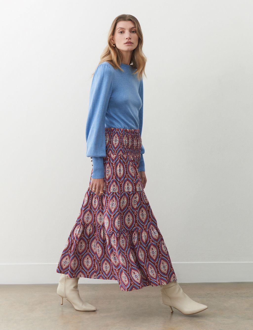 Paisley Midi Tiered Skirt
