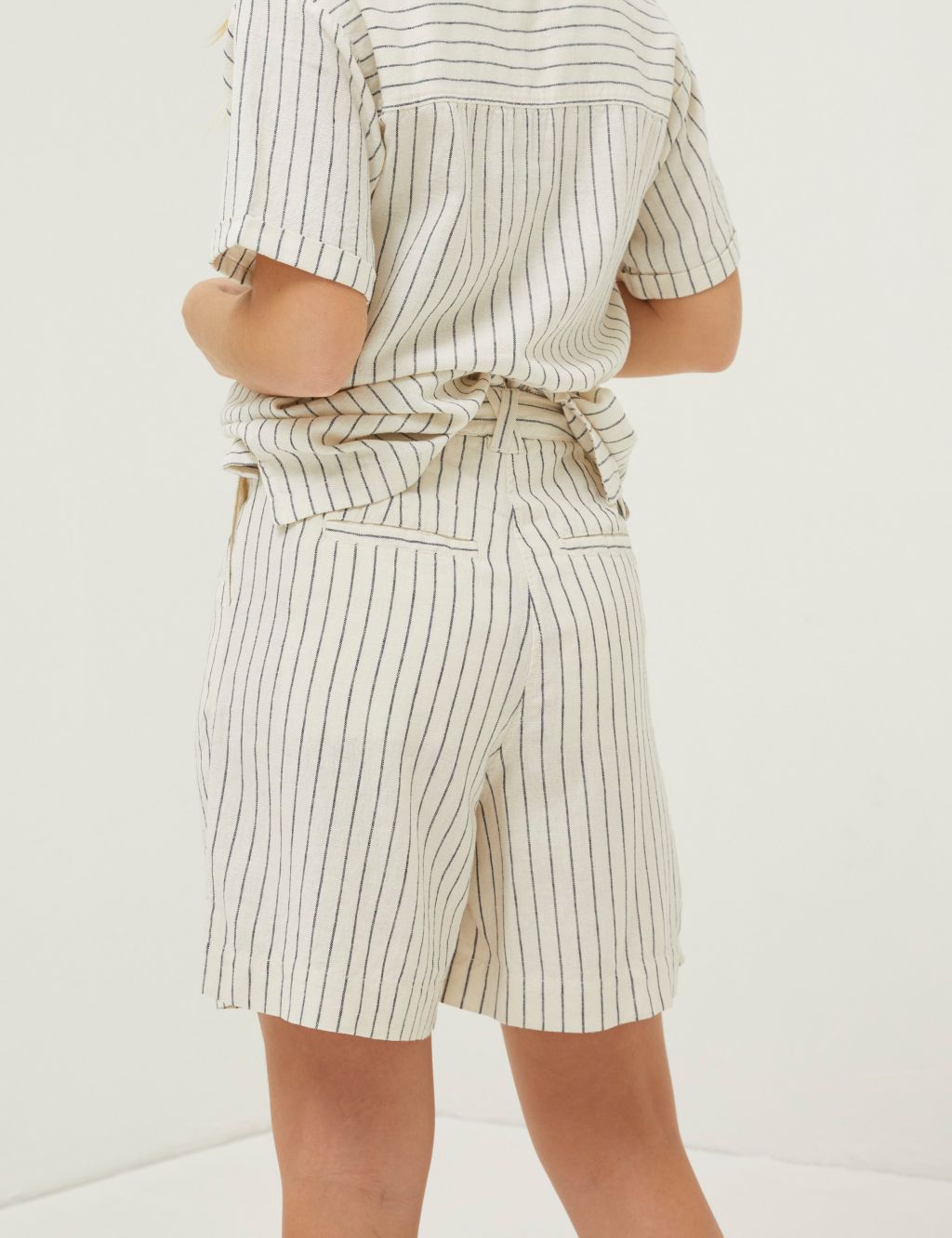 Linen Rich Striped Pleat Front Shorts image 4